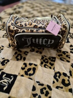XL Juicy Couture Leopard Print Cosmetic Bag - Gold Trim